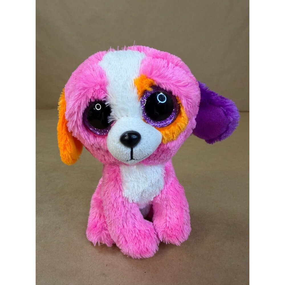 Retired 2016 Ty Beanie Boo Precious Pink Orange Purple Ears Dog 6" Stuffed